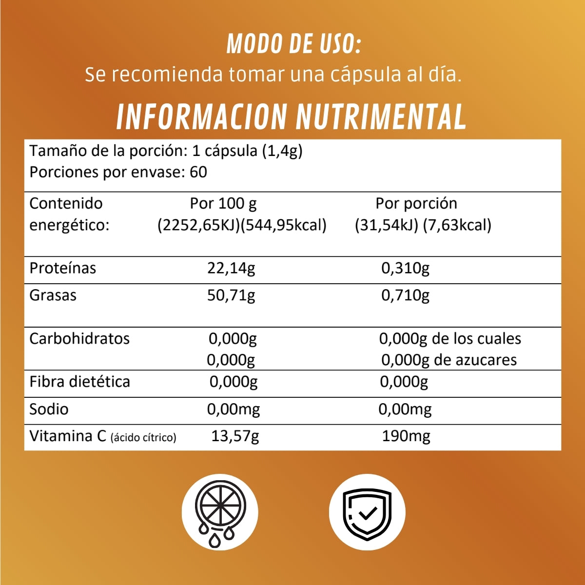Vitamina C | Suplemento alimenticio |  60 cápsulas