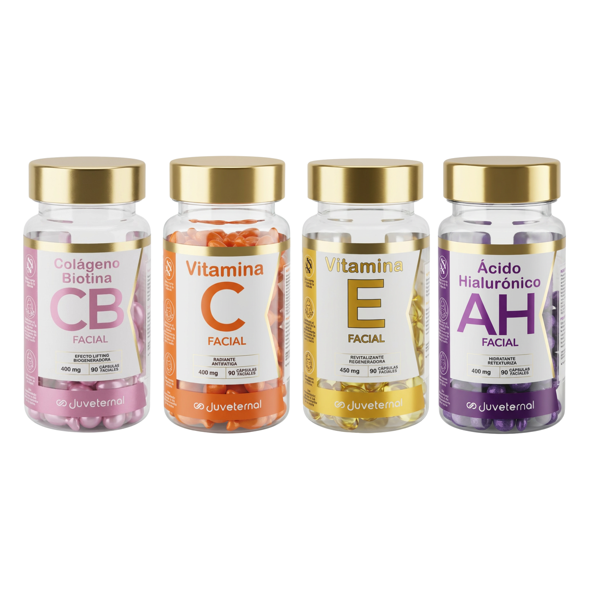 Kit de Cápsulas Faciales Colágeno Biotina + Ácido Hialuronico + Vitamina E + Vitamina C  Juveternal Tipo de Piel Mixta - Juveternal
