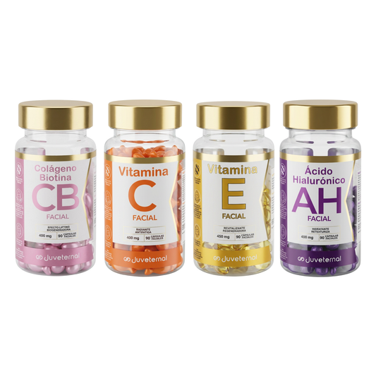 Kit de Cápsulas Faciales Colágeno Biotina + Ácido Hialuronico + Vitamina E + Vitamina C  Juveternal Tipo de Piel Mixta - Juveternal