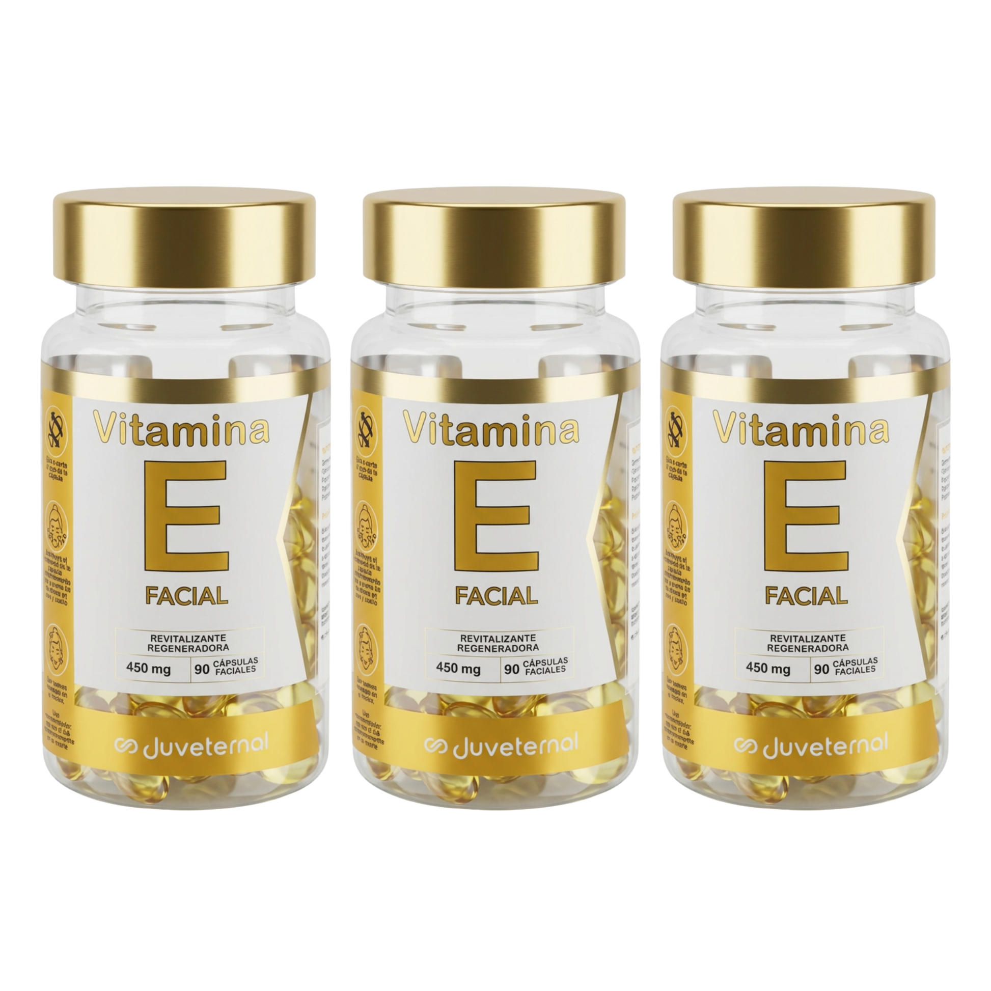 Pack 3pzs Cápsulas Faciales de Vitamina E Juveternal -  Suavidad y Protección - Juveternal