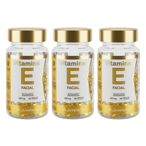 Pack 3pzs Cápsulas Faciales de Vitamina E Juveternal -  Suavidad y Protección - Juveternal