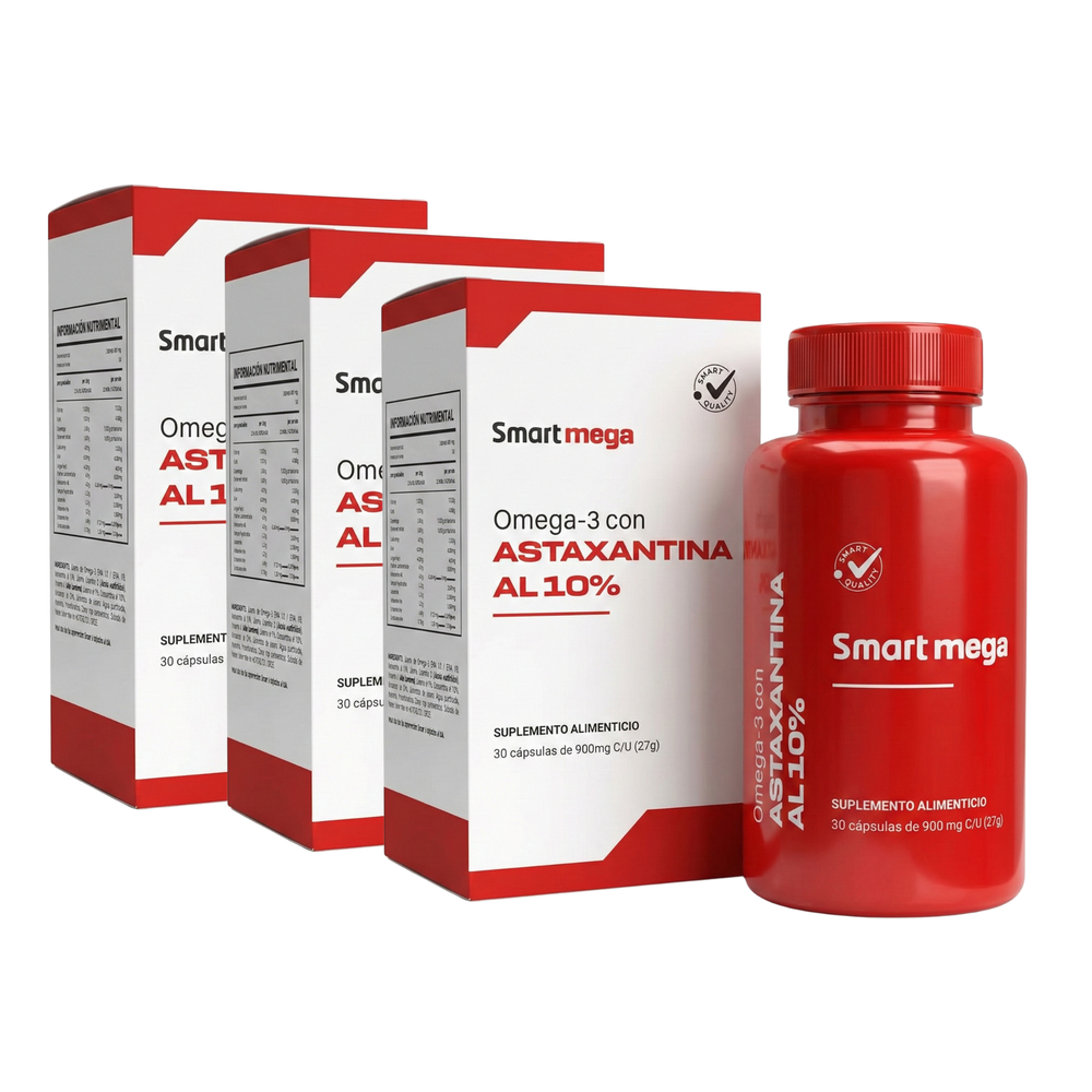 Pack 3x2 Astaxantina al 10% con Omega 3 Suplemento Alimenticio Smart Mega - Juveternal