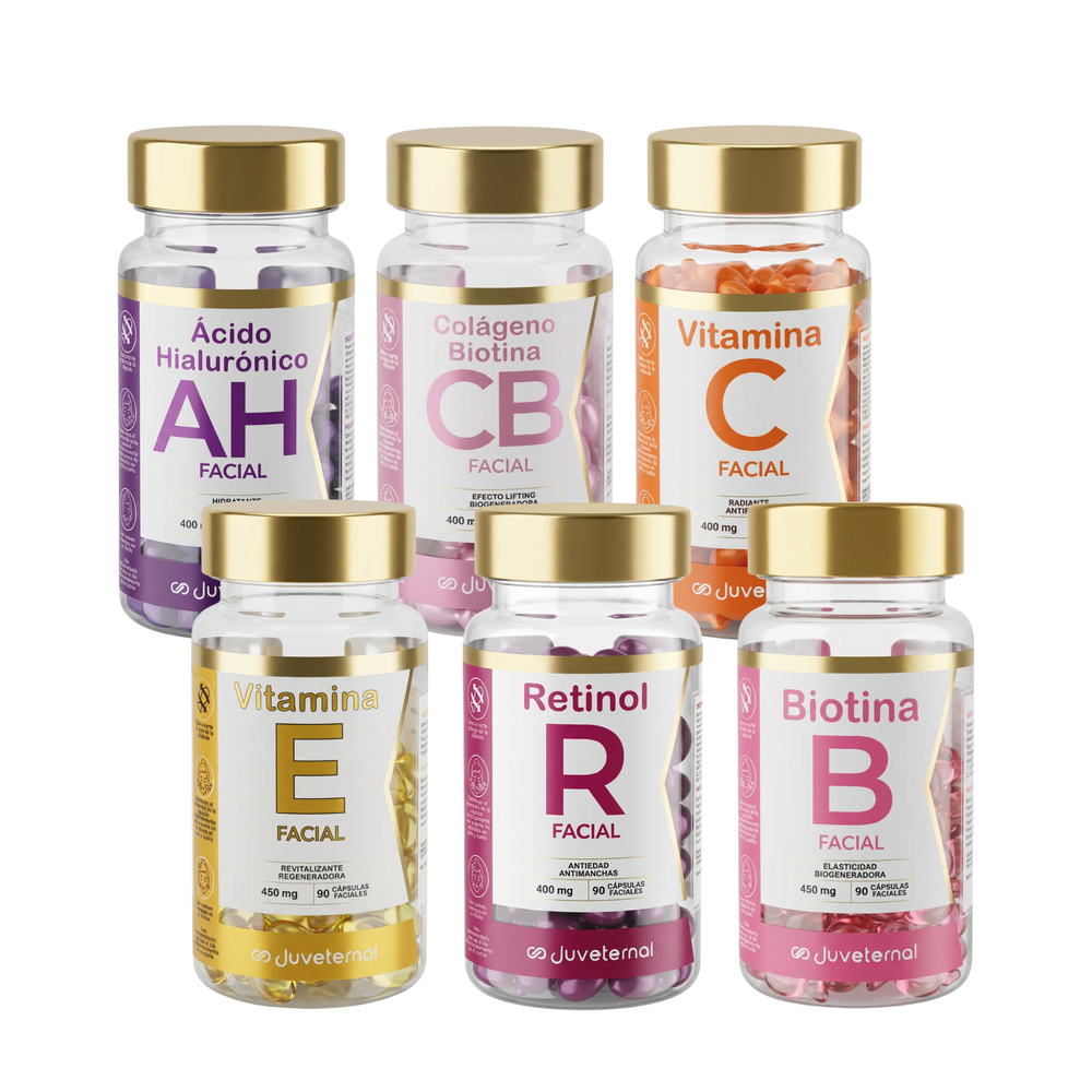 Kit de Cápsulas Faciales Colágeno Biotina + Ácido Hialuronico + Vitamina E + Vitamina C + Retinol + Biotina  Juveternal Tipo de Piel Mixta - Juveternal