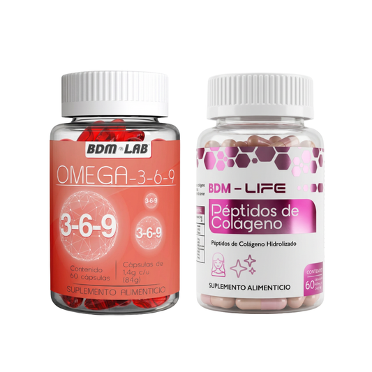 Kit Omega 3-6-9 + Péptidos de Colágeno Suplemento Alimenticio BDM Life - Juveternal
