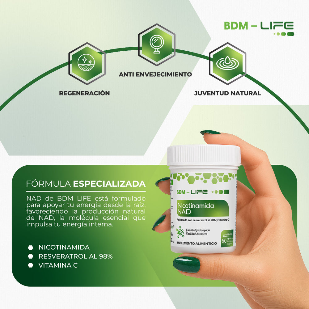 BDM LIFE Nicotinamida Nad, Suplemento Alimenticio, 60 Cáps. - Juveternal