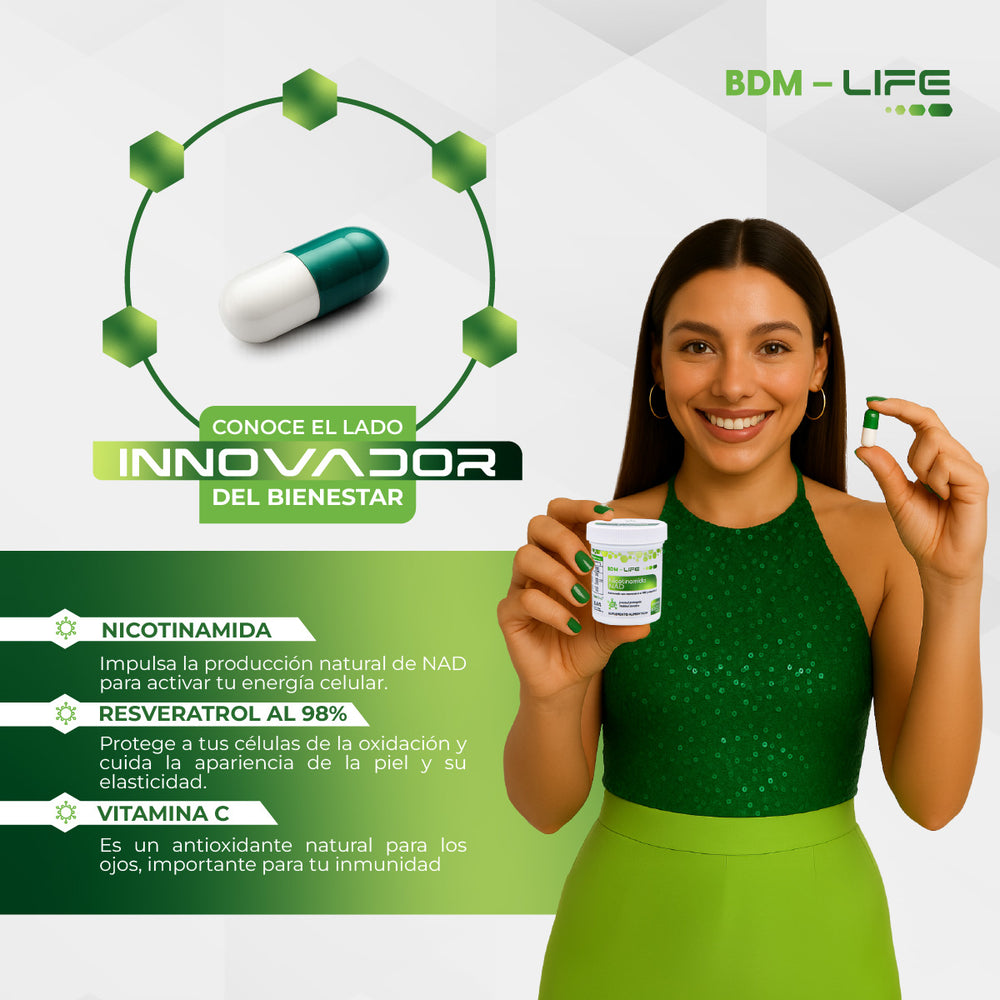 BDM LIFE Nicotinamida Nad, Suplemento Alimenticio, 60 Cáps. - Juveternal