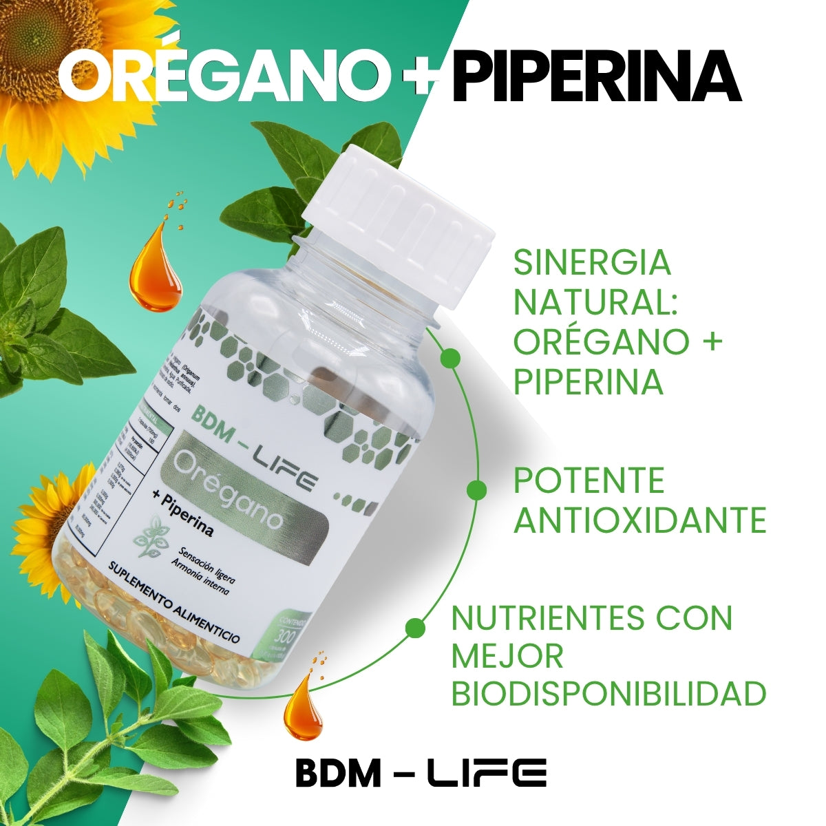 Bdm-life Orégano + Piperina Suplemento Alimenticio - Sin Sabor - Juveternal