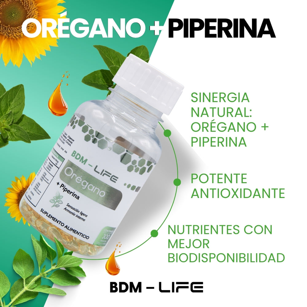 Bdm-life Orégano + Piperina Suplemento Alimenticio - Sin Sabor - Juveternal