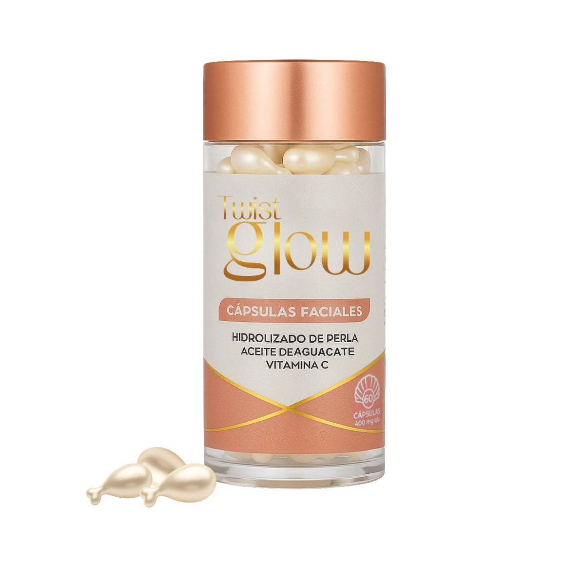 Twist Glow Cápsulas Faciales Hidrolizado de Perla Aceite de Aguacate y Vitamina C
