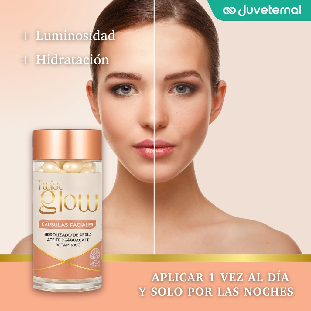 Twist Glow Cápsulas Faciales Hidrolizado de Perla Aceite de Aguacate y Vitamina C