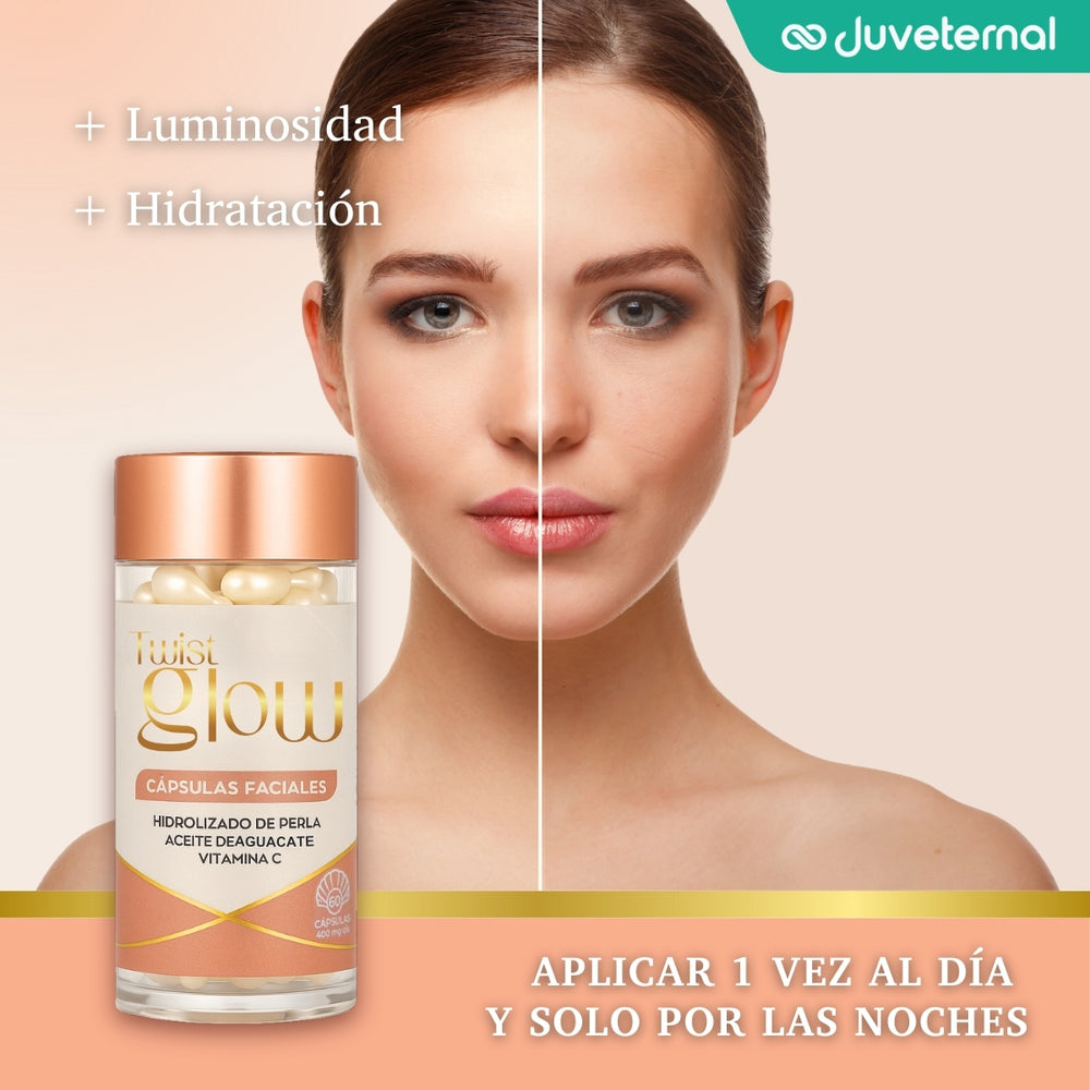 Twist Glow Cápsulas Faciales Hidrolizado de Perla Aceite de Aguacate y Vitamina C - Juveternal