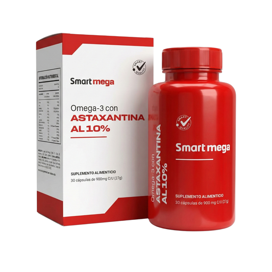 Smart Mega Omega 3 con Astaxantina al 10% 30 Cápsulas Suplemento Alimenticio - Juveternal