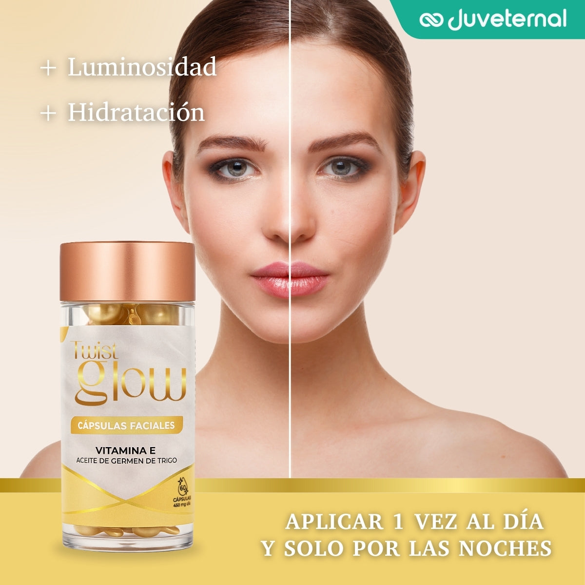 Twist Glow Cápsulas Faciales de Vitamina E y Aceite de Germen de Trigo - Juveternal