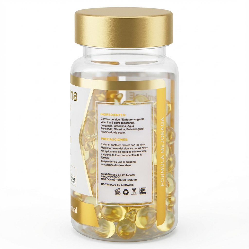 Cápsulas Faciales de Vitamina E, 90 Unidades, Suavidad y Protección