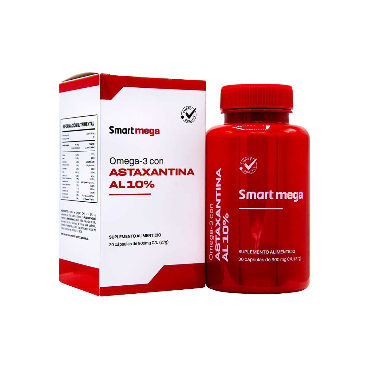 Smart Mega Omega 3 con Astaxantina al 10% 30 Cápsulas Suplemento Alimenticio