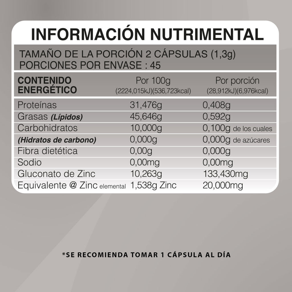 Zinc  | Suplemento alimenticio |  60 cápsulas