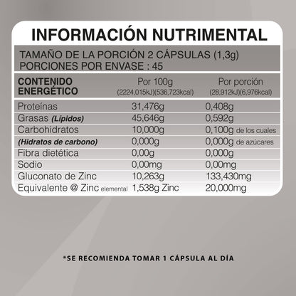 Zinc  | Suplemento alimenticio |  60 cápsulas