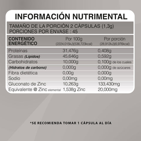 Zinc  | Suplemento alimenticio |  60 cápsulas - Juveternal